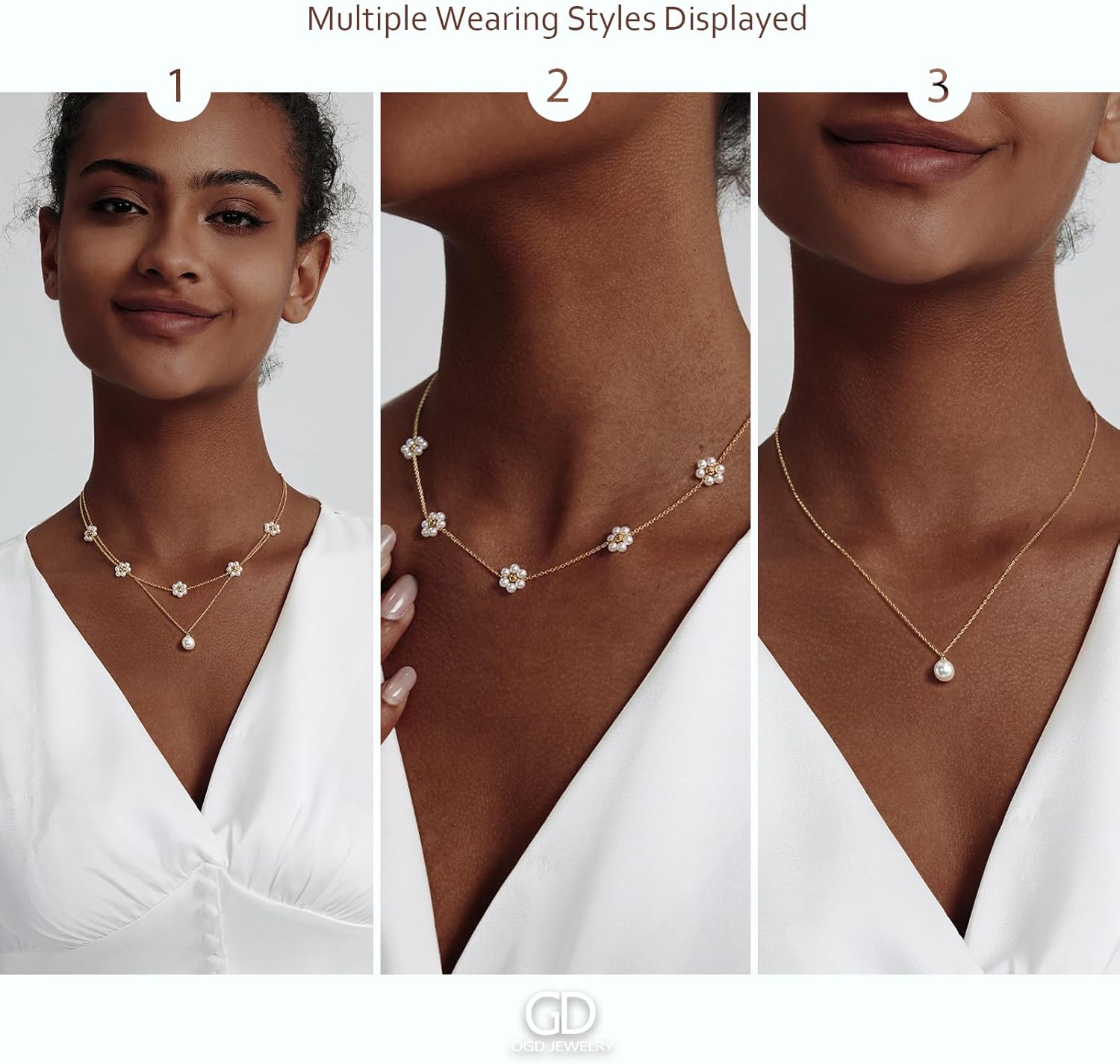 OGD Gold Pearl Necklaces Set for Women 14K Gold Plated Dainty Layered Pearl Cute Daisy Pearl Choker Gold Necklace Gifts for Women Gold Trendy Jewelry Gifts - Image 6