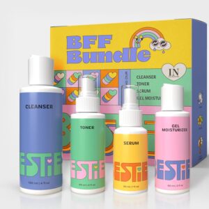 InstaNatural BESTIES BFF Four Step Teen Skincare Kit | Simple Skincare for Healthy Skin (Cleanser, Toner, Serum & Gel Moisturizer for All Skin Types) (BFF Four Step Kit, Fresh Citrus)