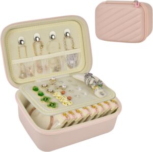 GWCASE Travel Jewelry Case for Women, PU Pink Jewelry Box with 8 Velvet Zipper Jewelry Pouches. 2-Tier Organizer for Rings, Earrings, Necklaces & Bracelet – Stylish Gift for Her（Case Only）