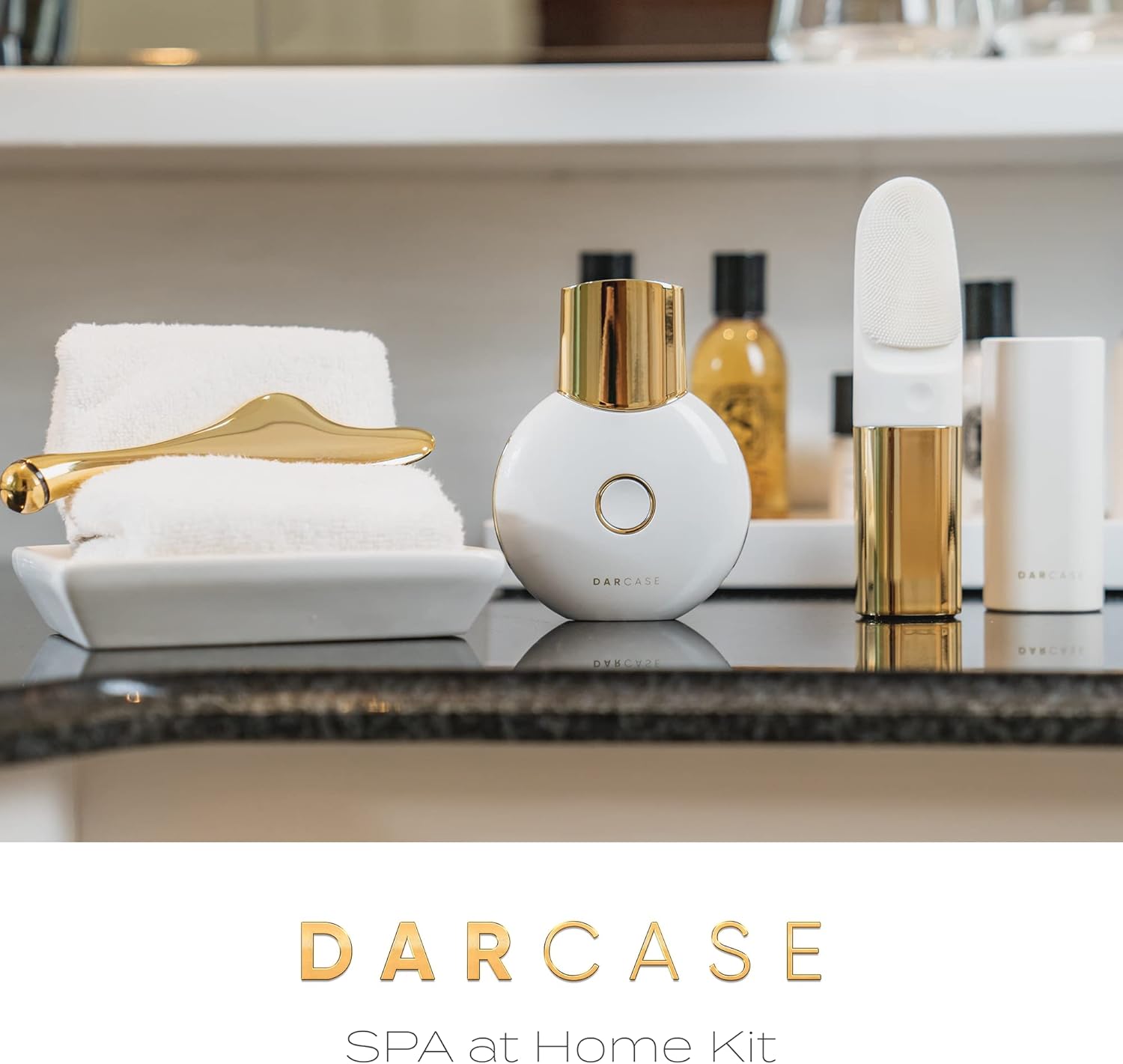 SPA at Home Kit Aurí 24K Gold Gua Sha Massager, Cristál Dual Facial Deep Cleaning Brush, Perlé Skin Exfoliating Face Spatula Complete Luxury Set - Image 3