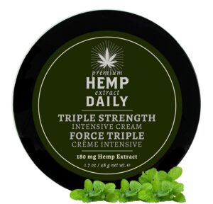 Premium Hemp Extract Daily Triple Strength Intensive Cream – Topical Rub with Essential Oils and Moisturizer – Vegan, Organic Ingredients – Classic Mint, 1.70 oz – Single