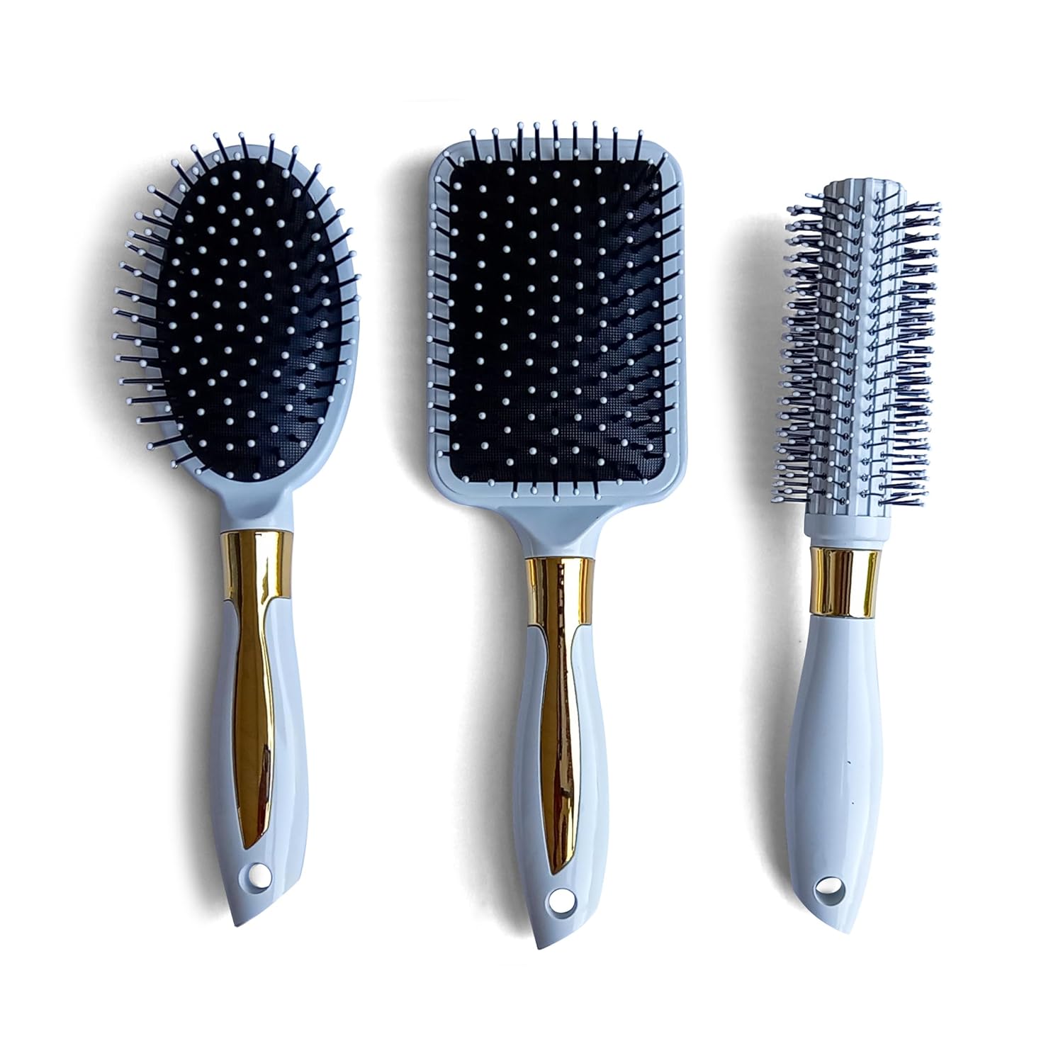 3Pcs Luxury Hair Brush Set, Premium Style Round Oval and Paddle Hair Brushes for All Hair Types (Ivory White) - Image 2