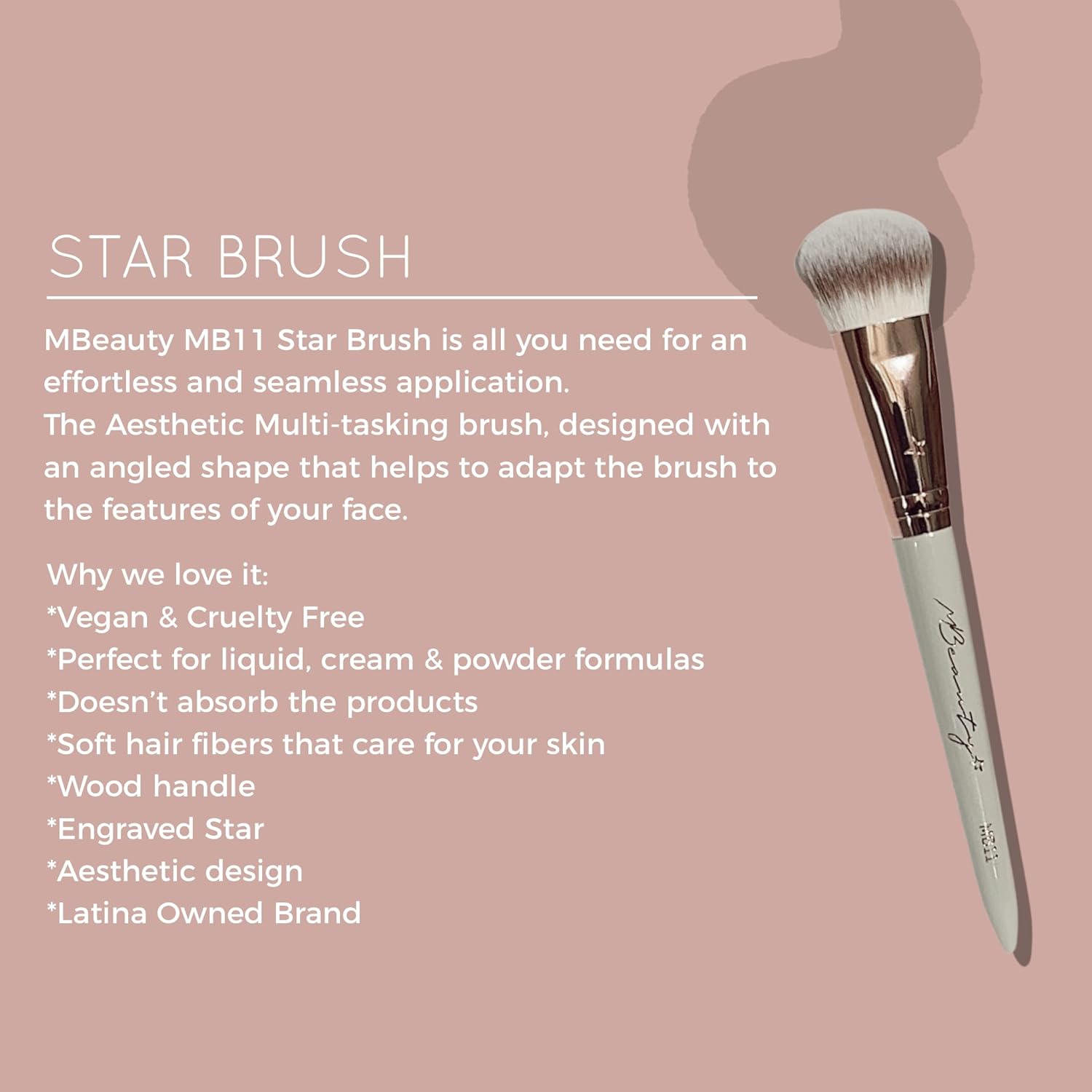 StarBrush MB11, Makeup Brush For Foundation, Ivory & Copper 100% Wood designed to be Waterproof, Super Soft Fibrous Hairy Structure with Vegan, Cruelty Free Fibers, Latina Owned Brand - Image 2