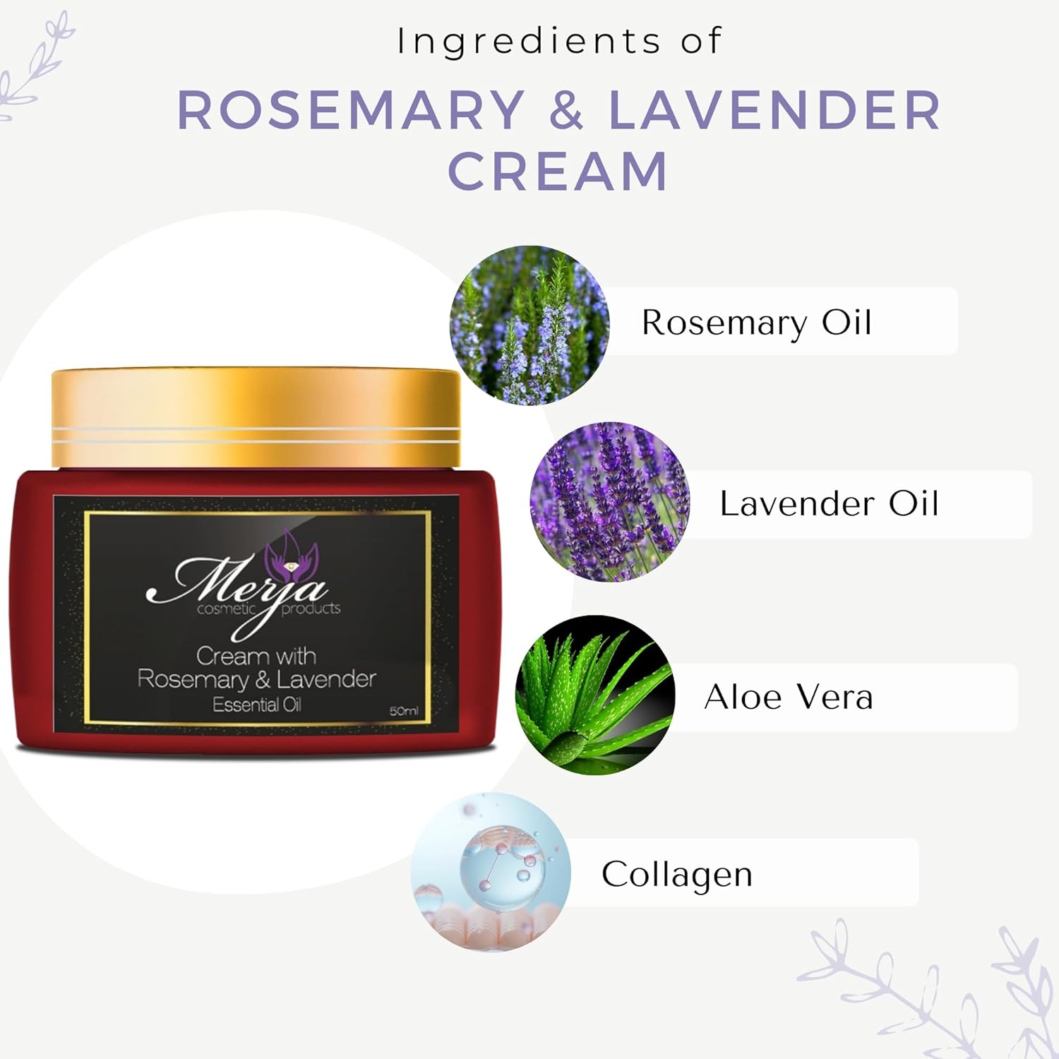 Merja Face cream with Rosemary & Lavender Essential Oils-Premium Skin care for a Radiant Youthful Complexion-Face Moisturizer- Premium Quality Cream 1.69 oz, 50 ml - Image 3