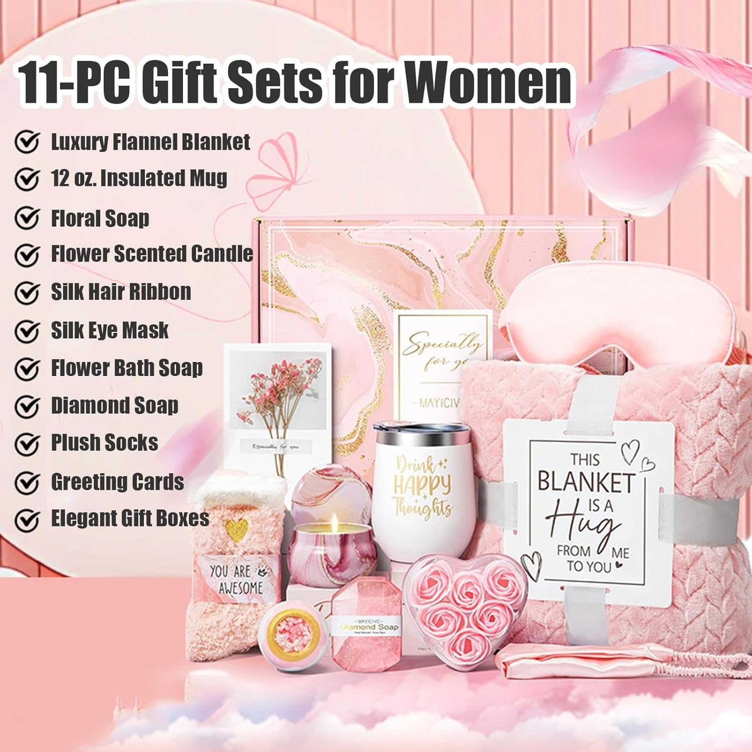 Self-Care Kit Birthday Gift For Women, Luxury Roses Relaxing Spa And Flannel Blanket Kit For Mom Her Friends Sister - Image 5