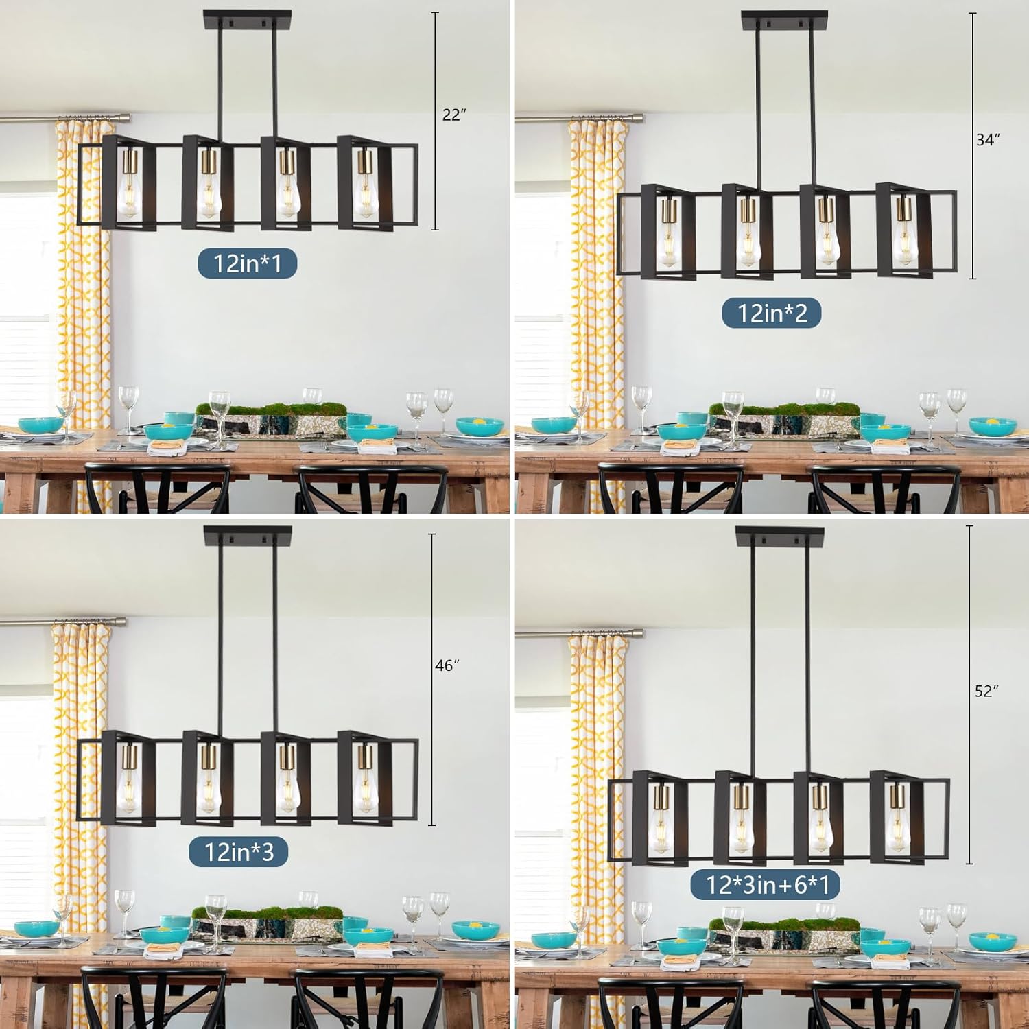35.4" Kitchen Island Lighting Fixture, Dining Room 4 Lights Chandeliers, Black Wood+Metal Pendant Light for Foyer Hallway Living Room - Image 5