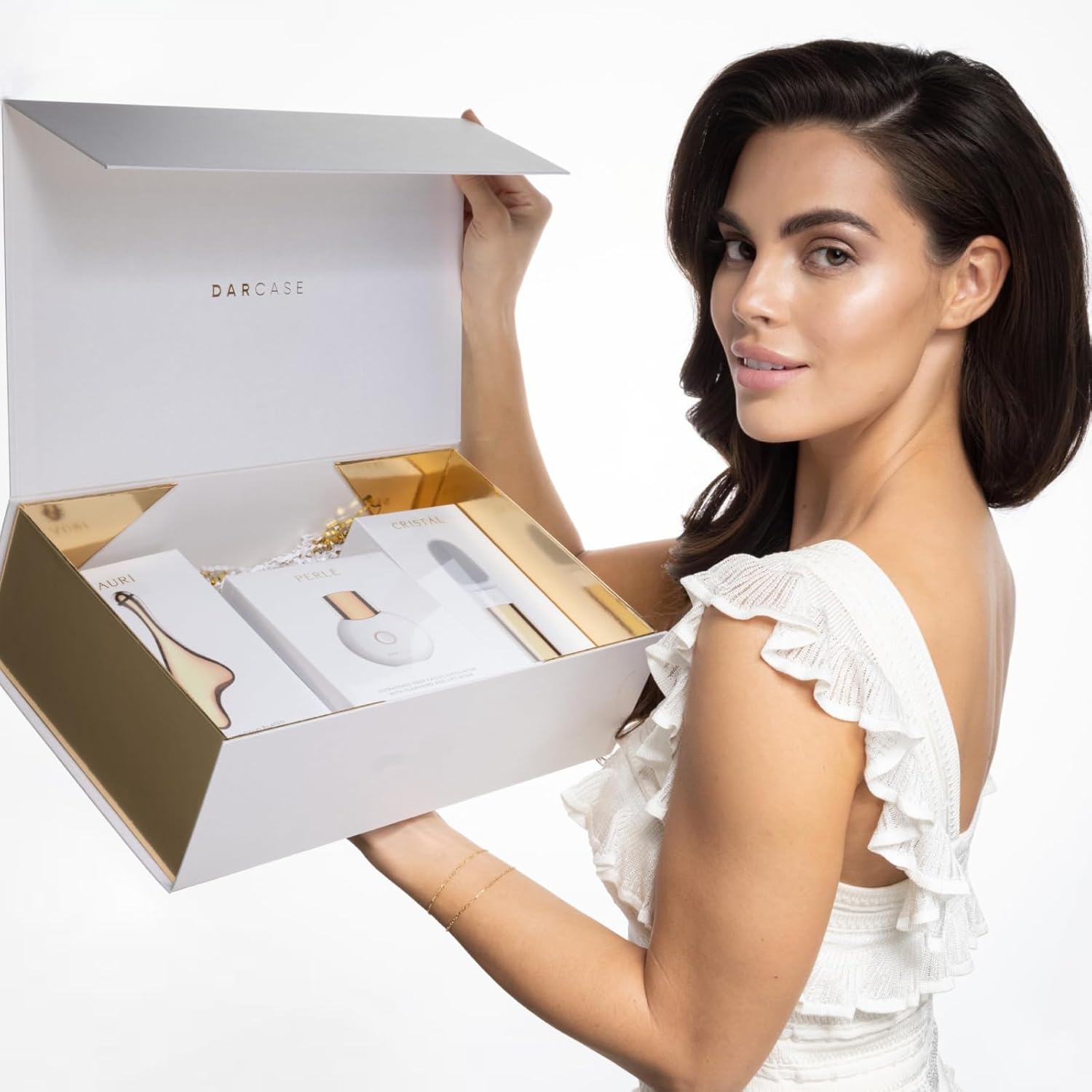 SPA at Home Kit Aurí 24K Gold Gua Sha Massager, Cristál Dual Facial Deep Cleaning Brush, Perlé Skin Exfoliating Face Spatula Complete Luxury Set