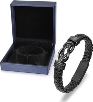 abooxiu Urn Bracelet for Ashes Leather Cremation Bracelet for Human Ashes Stainless Steel Ash Bracelets Memorial Cremation Jewelry Keepsake Bangle for Men