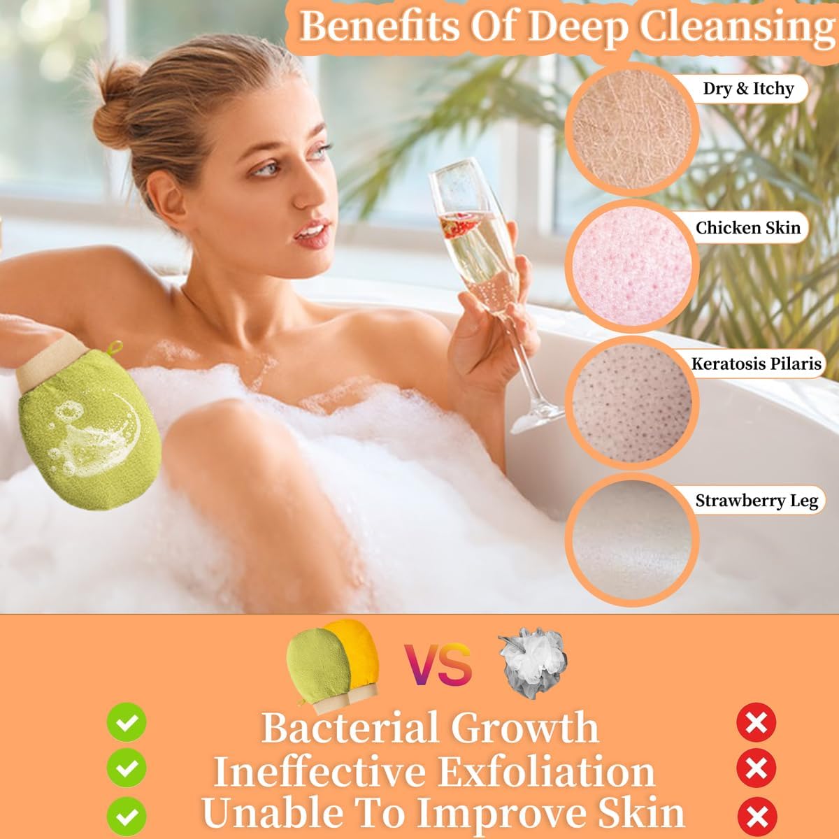 2 Piece Exfoliating Glove Body Scrubber, Premium Exfoliating Mitt for Normal to Dry Skin, Body Exfoliator for Self-Tan Removal and Applicationin, Made of Viscose Fiber (Yellow&Green) - Image 3