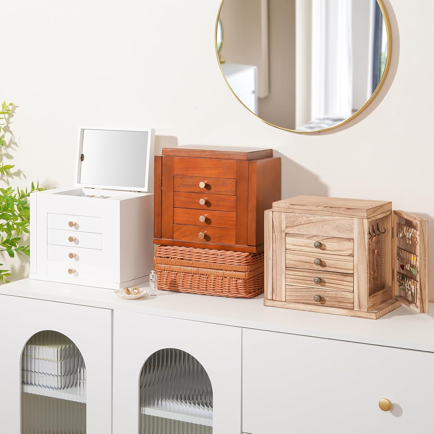 ProCase Large Jewelry Box, 5-Layer Wooden Jewelry Boxes for Women, Jewellery Holder Organizer Storage Case with Mirror for Earrings Bracelet Necklace for Dresser -Natural - Image 5