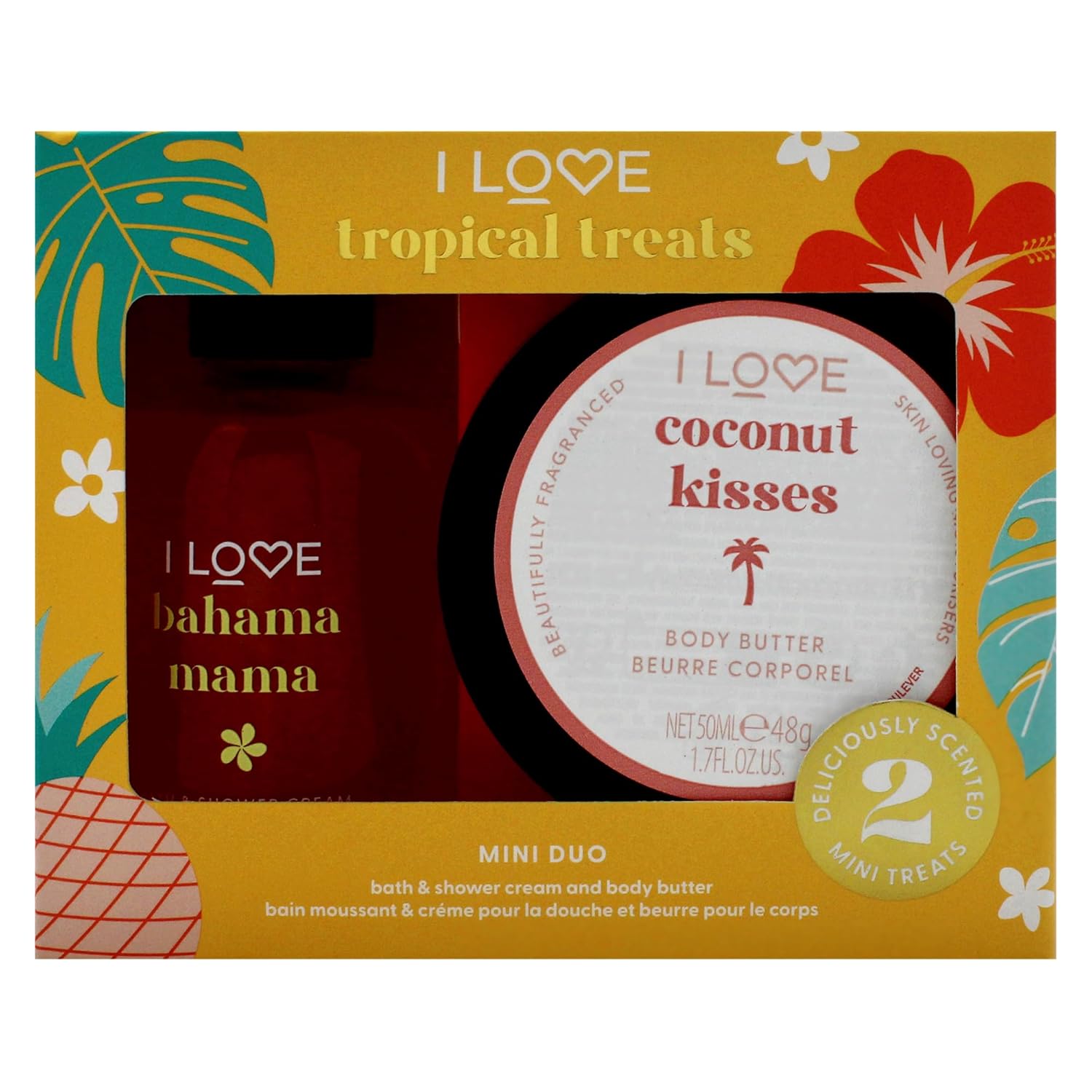 I Love Cosmetics I Love Miniature Troipcal Treat Box for Unisex - 2 Pc 3.3oz Bath and Shower Creme, 1.7oz Body Butter - Image 5