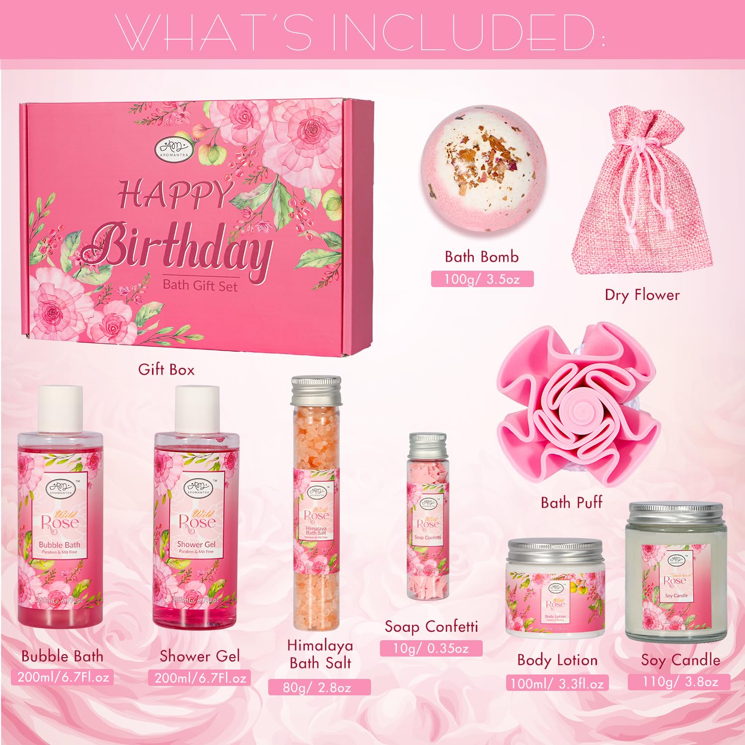 Luxury Spa Gift Set for Women, Whole Body, Bath Set, Bath Gift Set, Rose Scented, 10 Pcs, Self Care, Best Friend, Mom, Sister, Valentine's Day Gift - Image 2