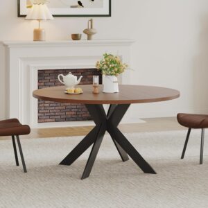 45.3″ Walnut Round Dining Table Set with 4 Chairs – Mid-Century Modern Small-Space Kitchen & Dining Room Furniture for Apartment or Breakfast Nook (Boxwood – Table Only)