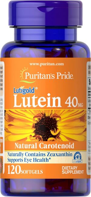 Puritan’s Pride Premium Lutigold Lutein Carotenoid 40mg with Zeaxanthin for Men and Women, Dietary Supplement for Eye Health Support, 8 Month Supply, 120 Easy-to-Swallow Softgels