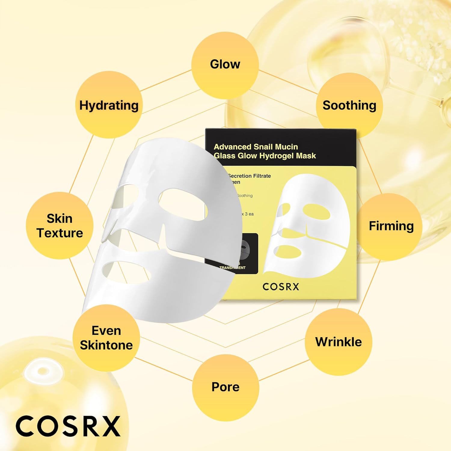 COSRX Advanced Snail Mucin Glass Glow Hydrogel Face Masks Skincare 3 EA, Collagen Face Mask, Travel Essentials, Overnight Face Mask, Korean Skin Care - Image 4