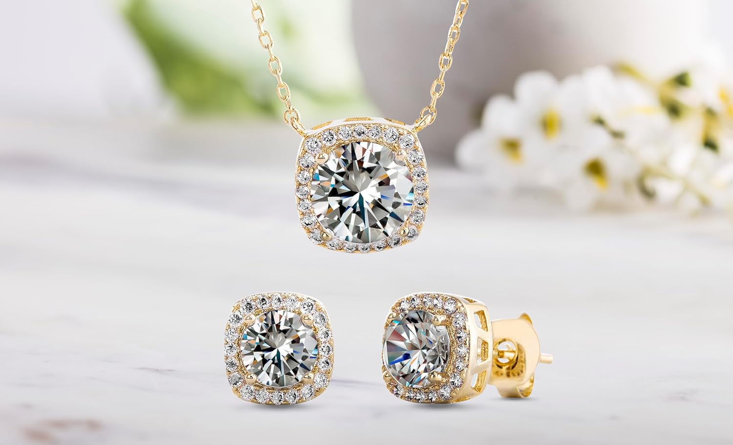 Devin Rose Stud Halo Cushion Shaped Earrings for Women and 18 Inch Necklace for Women Jewelry Set made with Faceted Crystals - Image 6