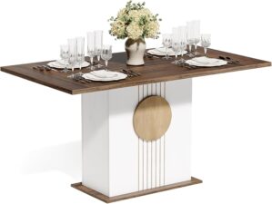 LITTLE TREE Rectangle Dining Table, Modern Kitchen Table Set for 6, Wooden Furniture with Heavy Duty Base, Modern Furniture for Home, Dining Room, Brown & White