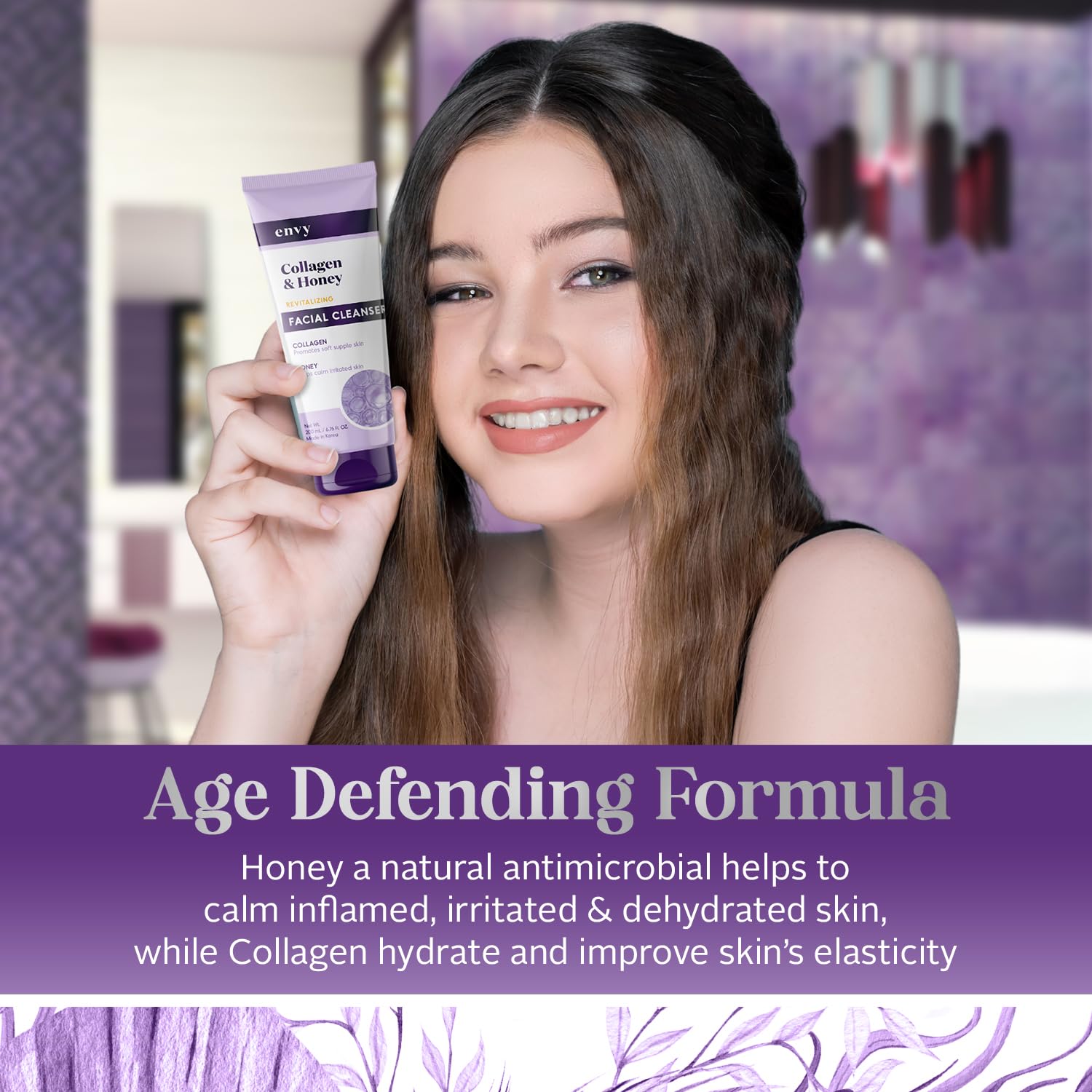 Envy Facial Cleanser with Collagen & Honey - Reduces Fine Lines, Wrinkles & Hydrates Skin - Clean, Cruelty-Free Korean Skin Care for All Skin Types - Dermatologist Tested - 6.76 oz - Image 3