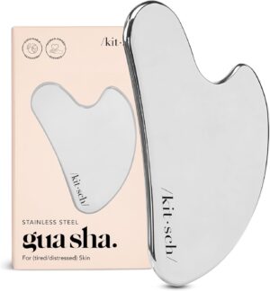 Kitsch Stainless Steel Gua Sha Facial Tools – Guasha Tool for Face, Face Sculpting Tool, Jawline Shaper, Double Chin Reducer, Body Gua Sha Tools, Lymphatic Drainage Massager, Facial Skin Care – Silver