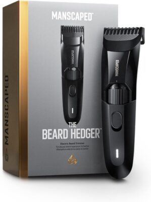 MANSCAPED® The Beard Hedger® Premium Men’s Beard Trimmer, 20 Length Adjustable Blade Wheel, Stainless Steel T-Blade for Precision Facial Hair Trimming, Cordless Waterproof Wet/Dry Clipper