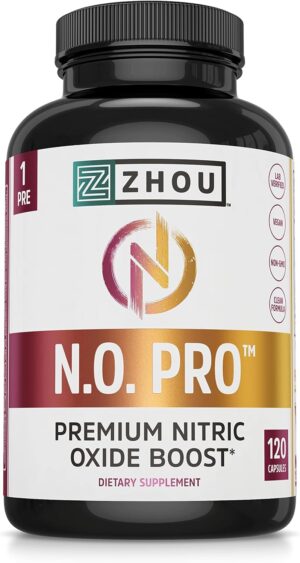 Zhou N.O. Pro – Premium Nitric Oxide Supplement for Men & Women, Heart, Muscle & Blood Support with Beet Root & L Arginine, Natural Nitric Oxide Booster – 120 Veggie Capsules