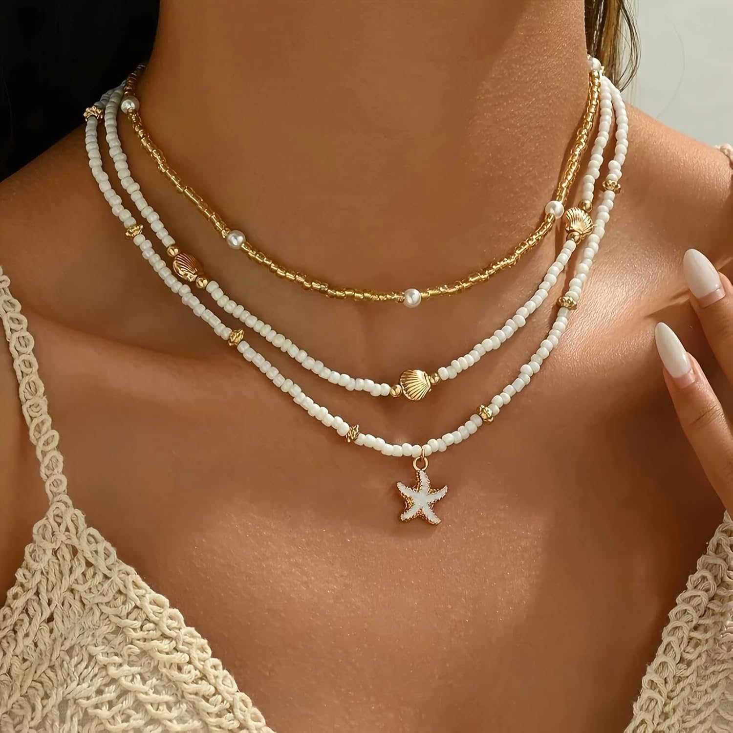 Nackiy Handmade Sea Shell Necklace for Women Summer Adjustable Natural Shell Collar Necklace (Beige Braided Rope) - Image 2