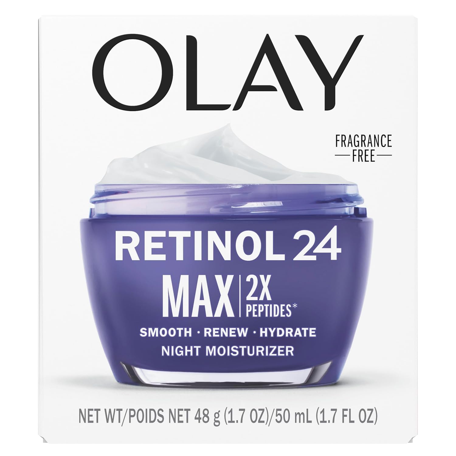 Olay Retinol Face Moisturizer, 24 MAX Anti-Aging Night Cream for Women, Fragrance-Free, Non Greasy - Anti-Wrinkle, Smooth Fine Lines, Tightening, Hydrating Skin Care - Peptides, Glycerin, 1.7 Oz - Image 11