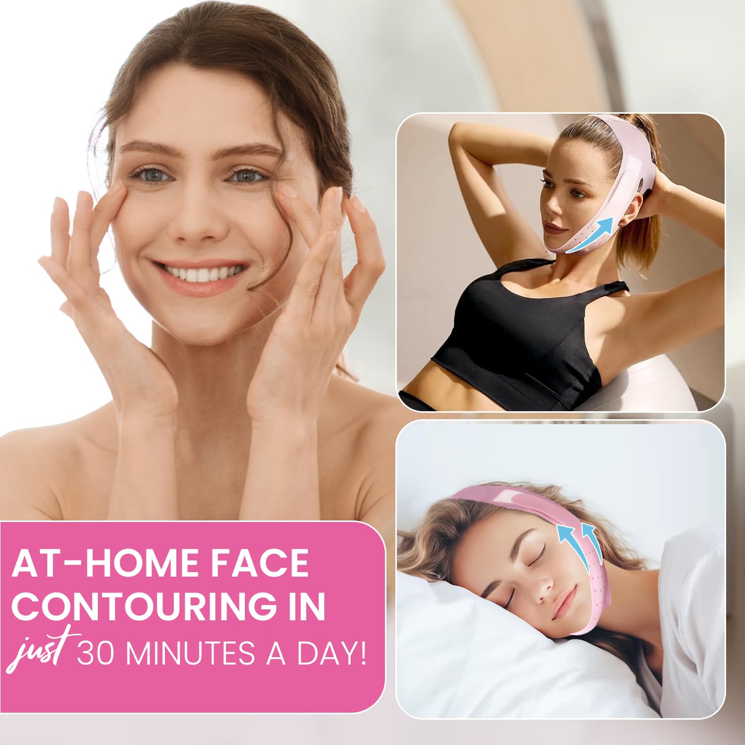 V-Line Lifting Mask Chin Strap: Reusable Face Lift Tape Chin Strap for Sleeping Jaw Exerciser, Pink 1 - Image 5