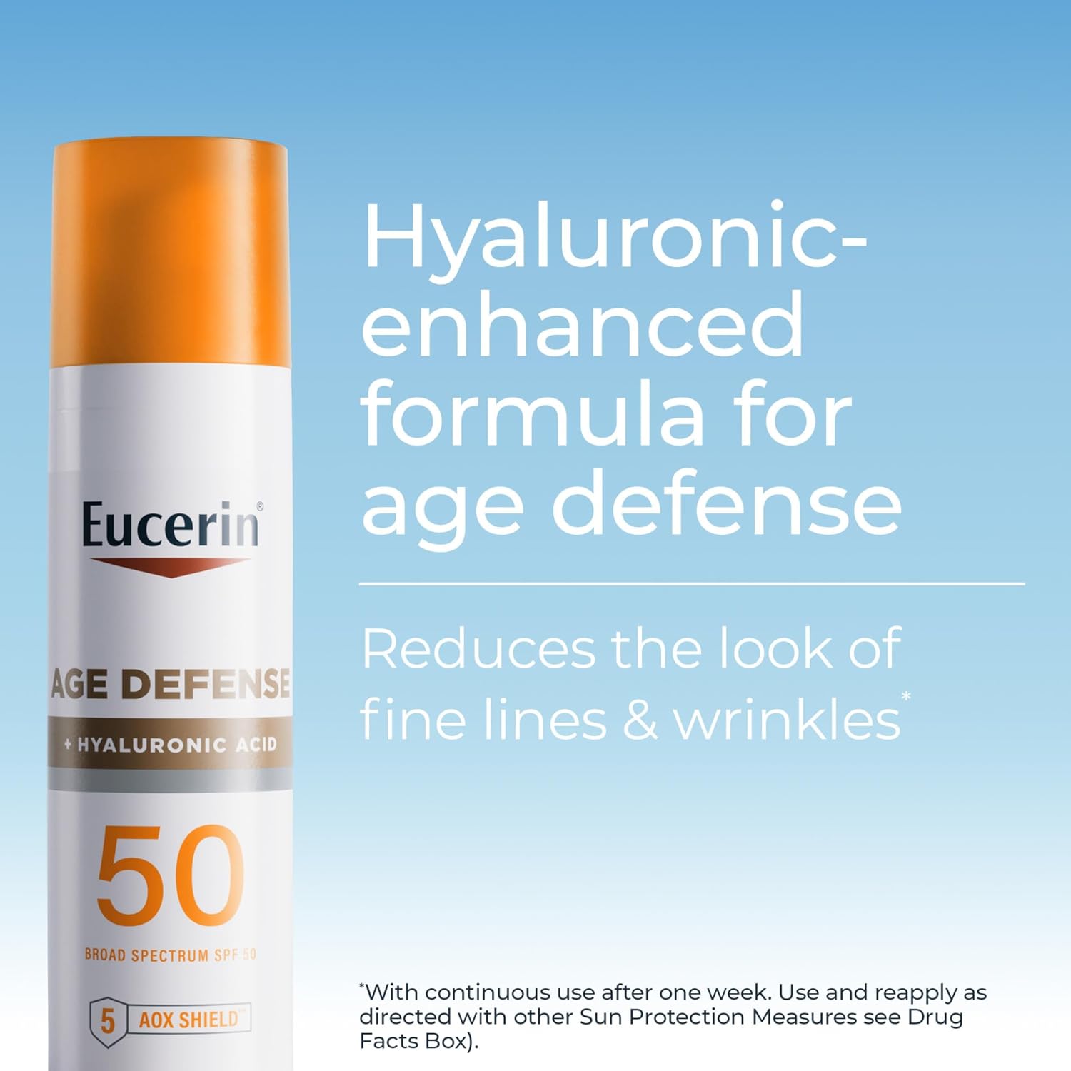 Eucerin Sun Age Defense SPF 50 Face Sunscreen Lotion with Hyaluronic Acid, Hypoallergenic, Non-Comedogenic Sunscreen SPF 50 Free of Fragrance, Oxybenzone and Octinoxate, 2.5 Fl Oz Bottle - Image 3