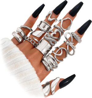 IFKM Gold Chunky Rings Set for Women 14k Gold Plated Thick Dome Stackable Open Rings Trendy Dainty Minimalist Jewelry Gifts