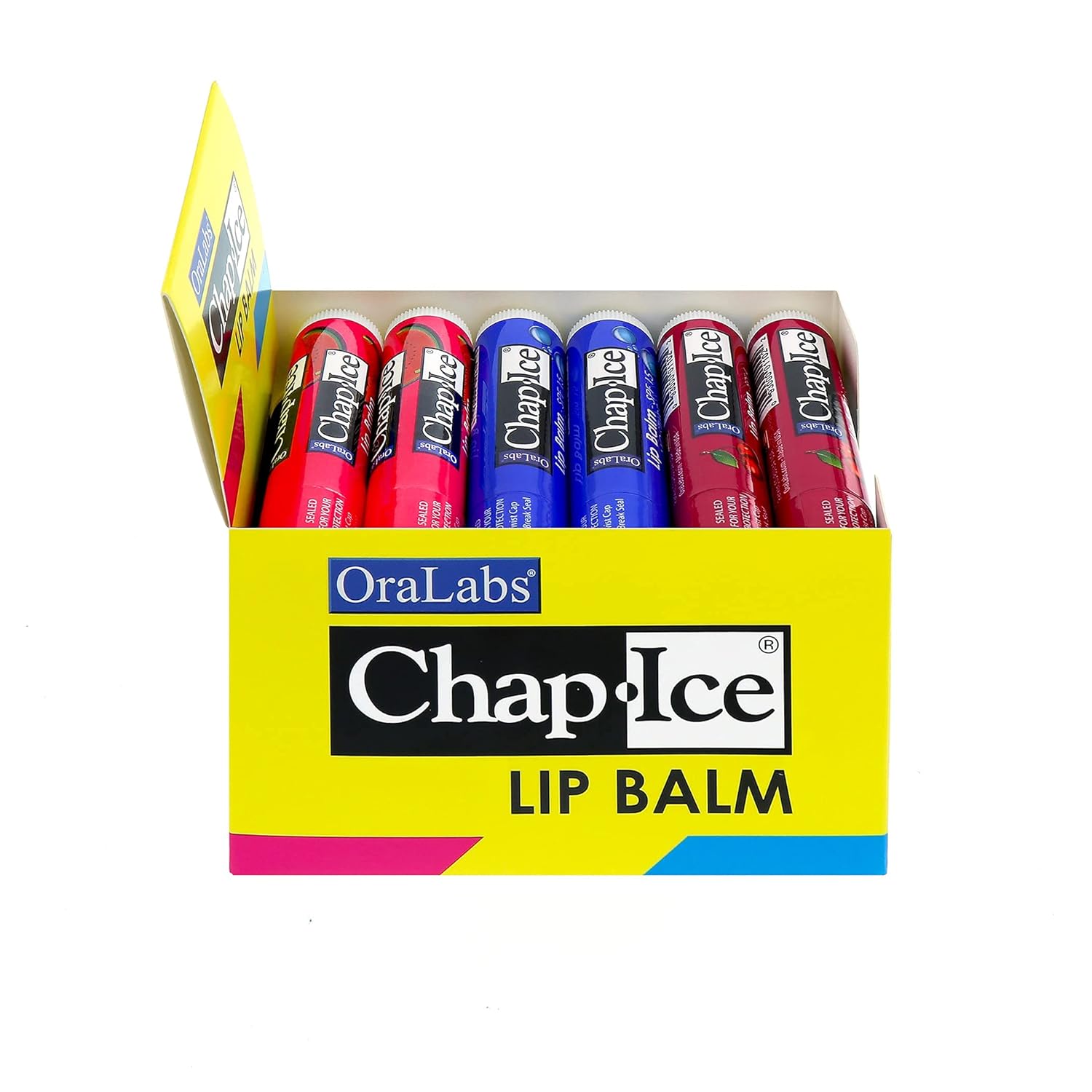 Chap-Ice® | Premium and Traditional Lip Balm for Chapped, Dry, or Windburned Lips | 3 Flavor Assorted (SPF-15) - Cherry, Moisture & Watermelon - 24 Sticks (0.15oz/4.25g) - Image 2