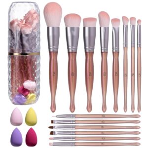 BS-MALL Makeup Brushes Set – Premium 14 Pcs Brush Collection with 4 Pcs Mini Sponges & Case, Perfect for Travel, Complete Beauty Tools for Women (Iridescent pearl skin tone)