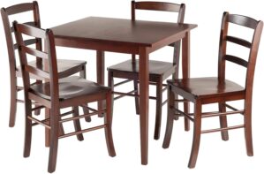 Winsome Groveland Square Dining Table, 4 Chairs, Antique Walnut