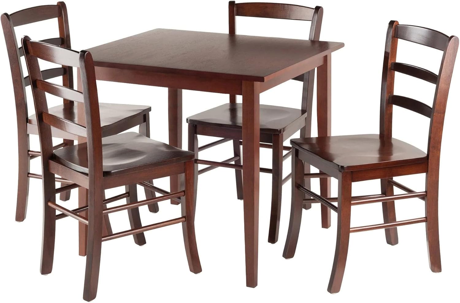 Winsome Groveland Square Dining Table, 4 Chairs, Antique Walnut