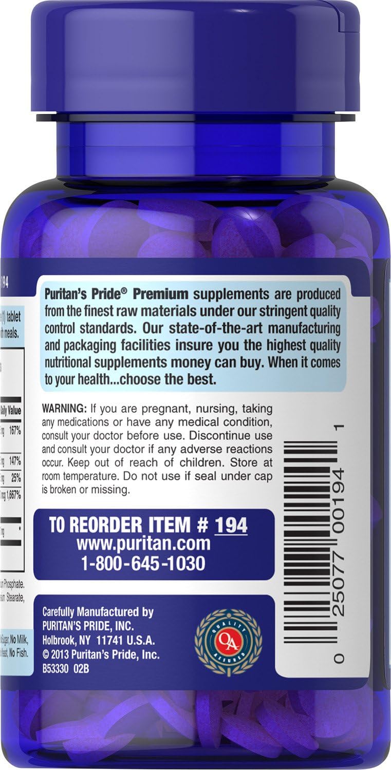 Puritan's Pride Premium Vitamin B-Complex and Vitamin B-12, Vegetarian Dietary Supplement for Cellular Energy Production, Maintains Health of Skin and Nerves Support, 180 Tablets - Image 4