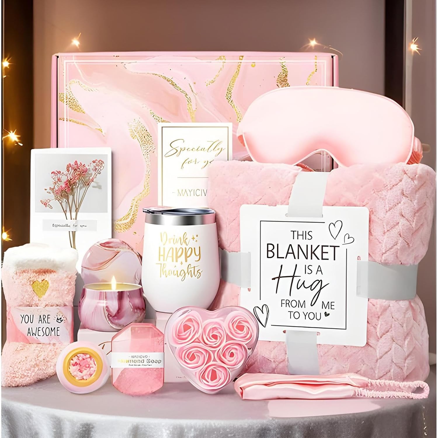 Self-Care Kit Birthday Gift For Women, Luxury Roses Relaxing Spa And Flannel Blanket Kit For Mom Her Friends Sister - Image 7