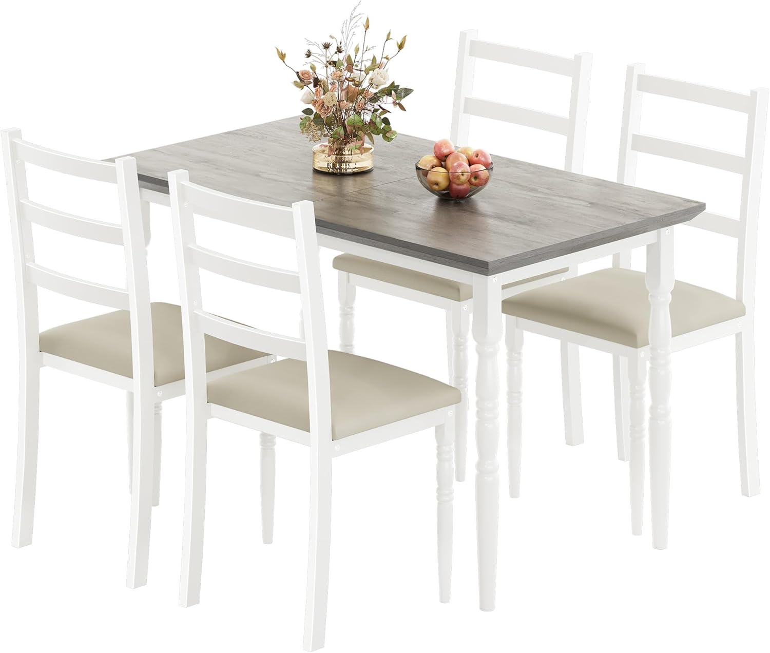 DWVO 5 Piece Dining Table Set with Upholstered Chairs Kitchen Table and Chairs for 4 People Rectangular Modern Dinner Table Set with Roman Column Style for Dining Room Kitchen Small Spaces Grey