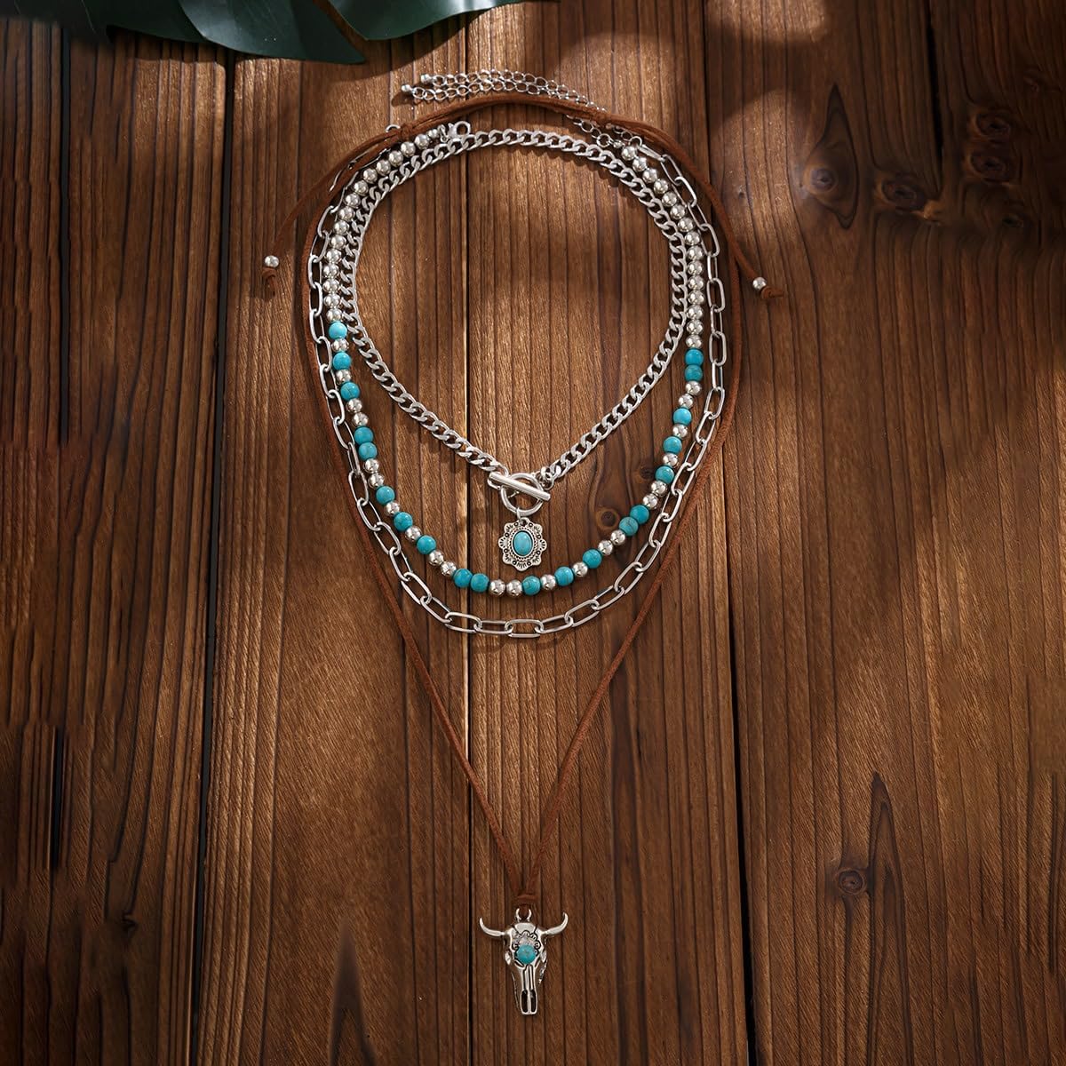 CSIYANJRY99 Layered Western Necklaces for Women Vintage Turquoise Beaded Western Jewelry for Women Ox-head Cactus Cross Chain Necklaces Country Concert Cowgirl Dresses Accessories - Image 6