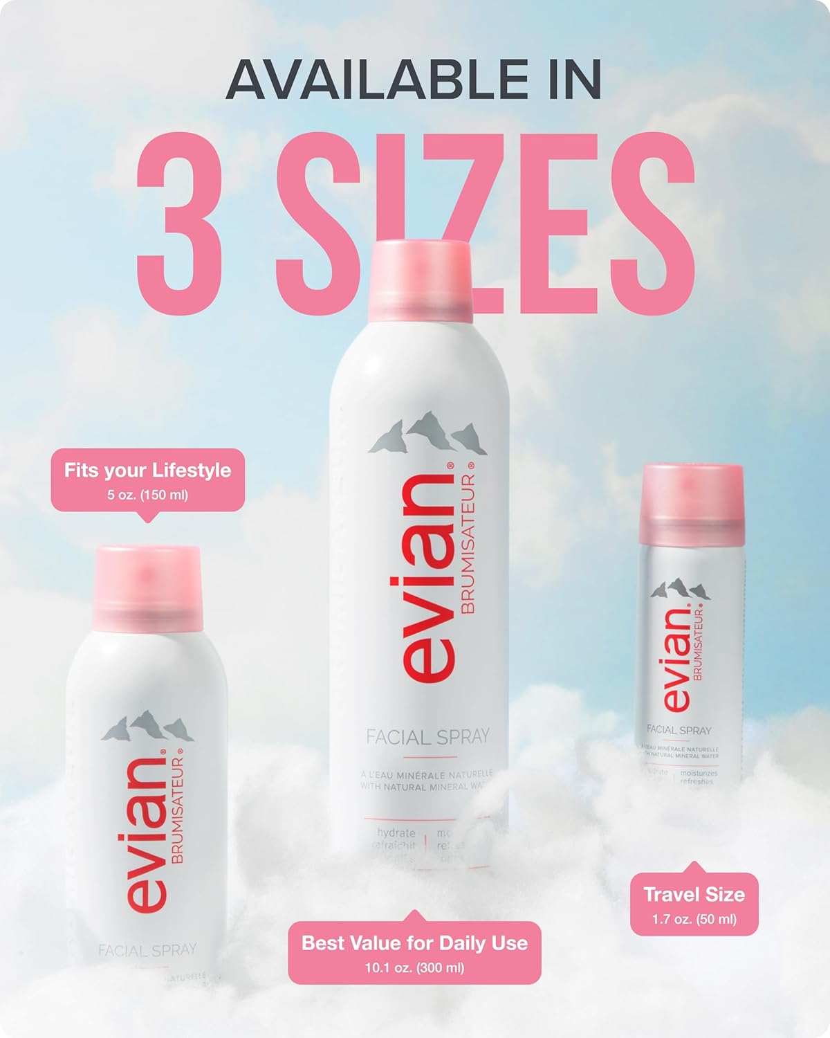 Evian Facial Spray 1.7 oz - Hydrating Mineral Water Mist for Face & Skin - Refreshes Makeup and Tones Skin - TSA-Approved Mini Facial Spray Set for Daily Skincare Hydration - Image 6