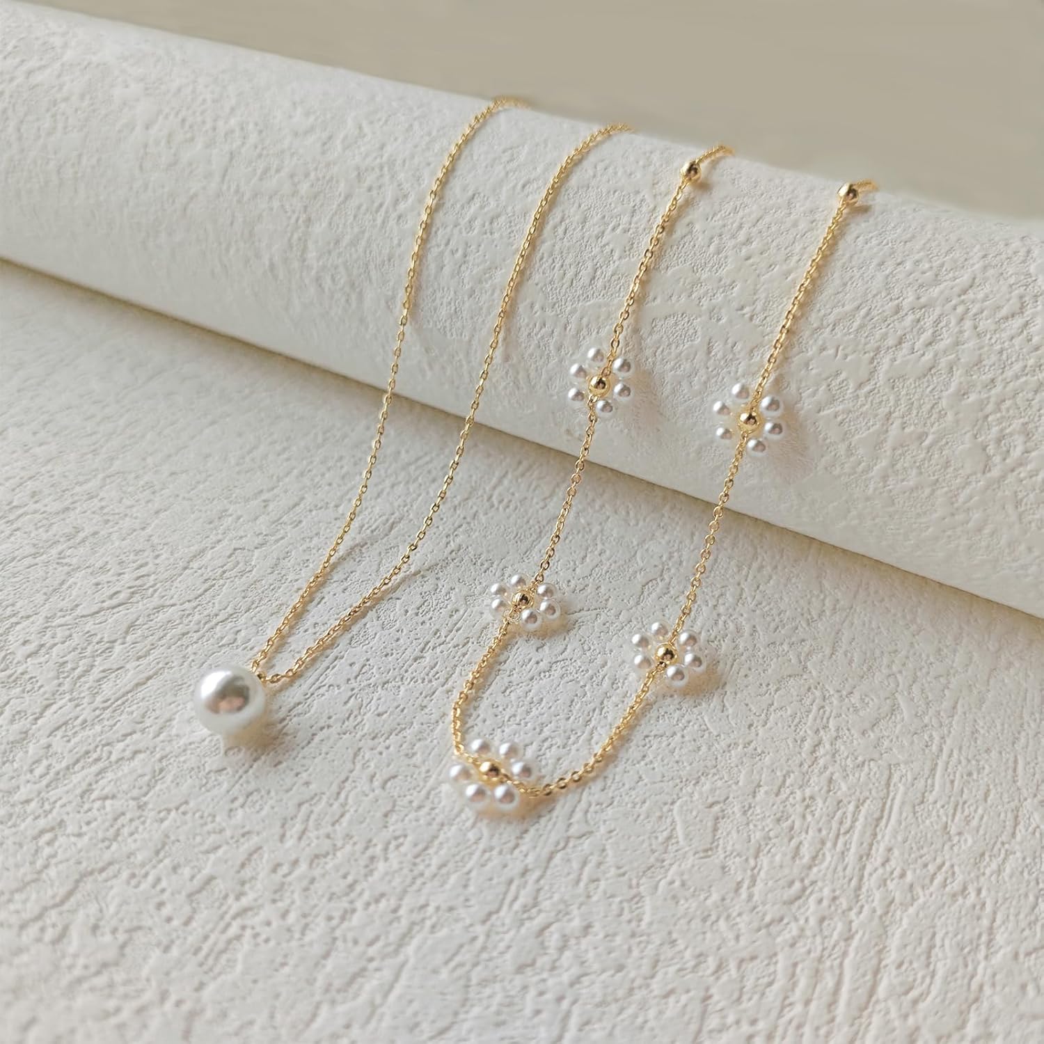 OGD Gold Pearl Necklaces Set for Women 14K Gold Plated Dainty Layered Pearl Cute Daisy Pearl Choker Gold Necklace Gifts for Women Gold Trendy Jewelry Gifts - Image 5