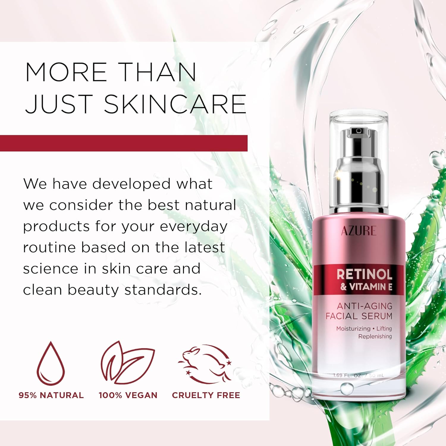 Azure Cosmetics Retinol Serum For Face - Dermatologist Tested, Anti Aging for Dark Spots & Skin Smoothing - Vitamin E for Replenishing & Skin Renewal - Vegan, Clean Beauty, Korean Skin Care - 1.69 oz - Image 5