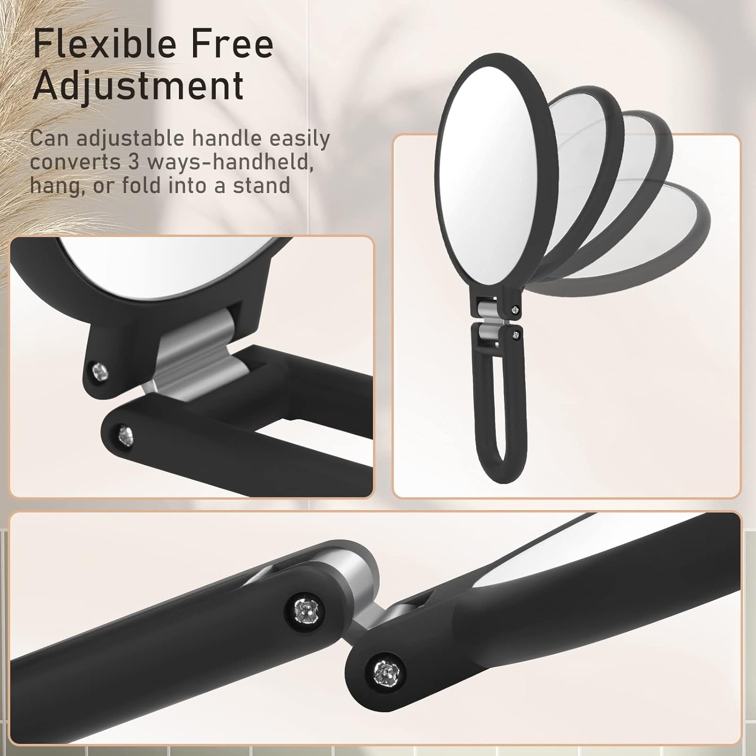 Magnifying Handheld Mirror Double Sided, 1X 15X Magnification Hand Mirror, Travel Folding Held Adjustable Rotation Pedestal Makeup Desk Vanity - Image 4