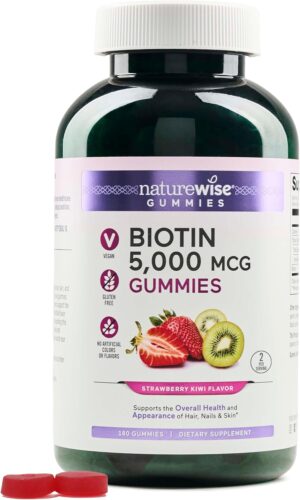 NatureWise Biotin Gummies – Supports Healthy Hair, Skin and Strong Nails – Vitamin B7 5000mcg – Natural Beauty – Strawberry-Kiwi Flavor – Vegan, Non-GMO, Gluten Free – 180 Count[90 Day Supply]
