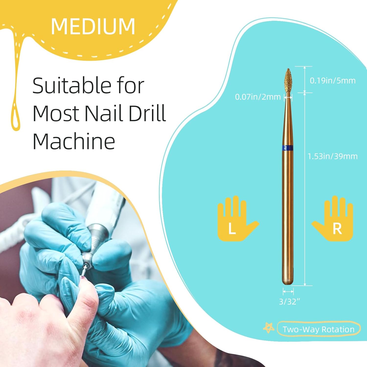 2mm Short Flame Cuticle Clean Nail Drill Bit, 5Pcs/Set Titanium Russian Diamond Nail Bits Professional Safety Under Nail Cleaner Burr for Cuticle Dead Skin, Electric Drill cessories, Medium - Image 4