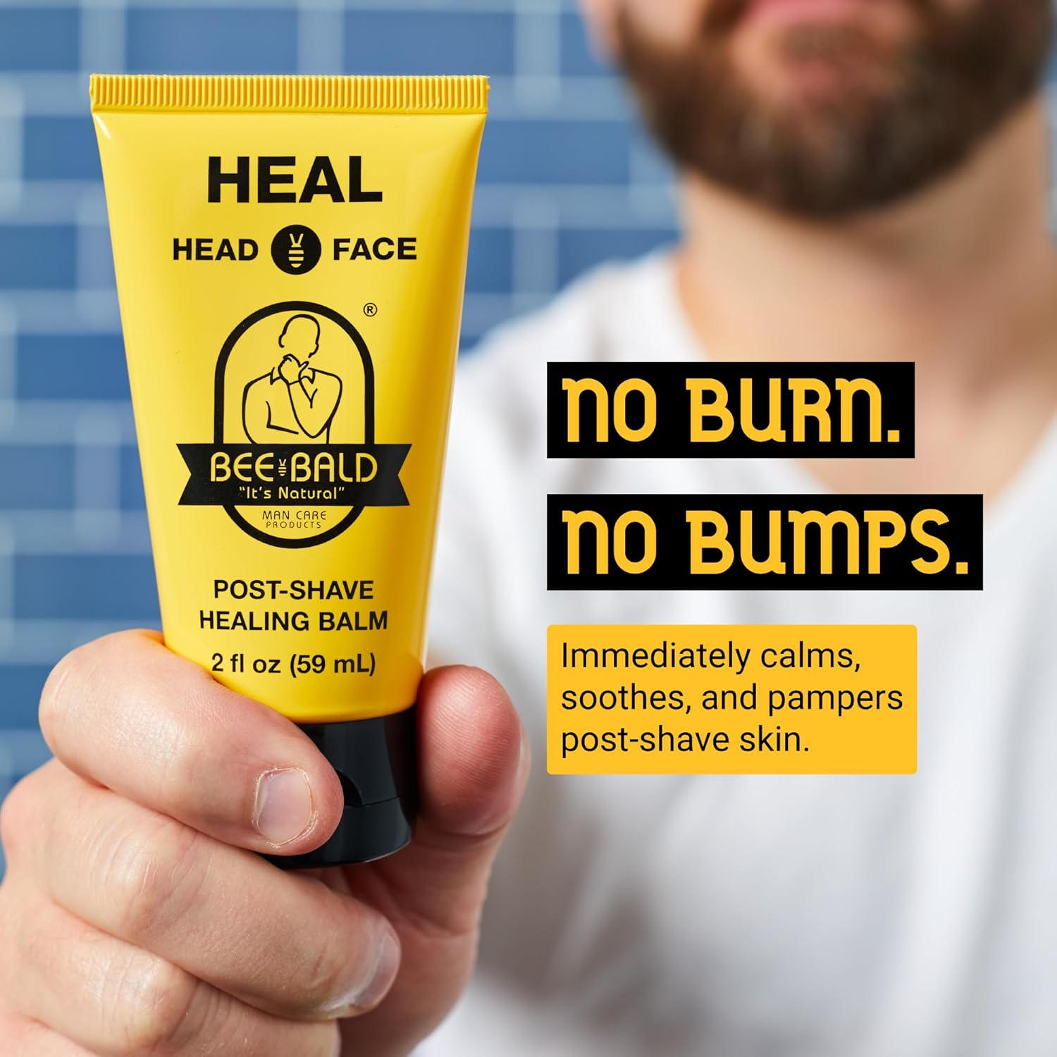 Bee Bald HEAL Aftershave for Men Healing Balm, Immediately Calms & Soothes Damaged Skin, Treats Bumps, Redness, Razor Burn & Other Shaving Irritations (2 Fl Oz) - Image 2