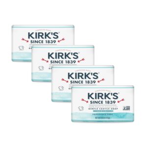 Castile Bar Soap by Kirkâ€™s | Clean Soap for Men, Women & Children | Premium Coconut Oil | Sensitive Skin Formula, Vegan | Fragrance-Free/Unscented | 4 oz. Bars – 4 Pack