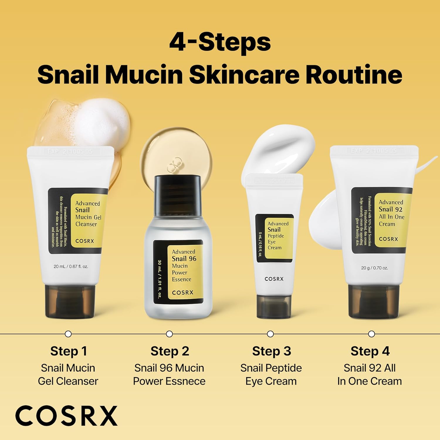 COSRX All About Snail Mucin Korean Skin Care Set, Mini Travel Essentials, Travel Size Gift Set with Snail Mucin Face Wash, Serum, Moisturizer & Eye Cream, Rejuvenating Kit - Image 3