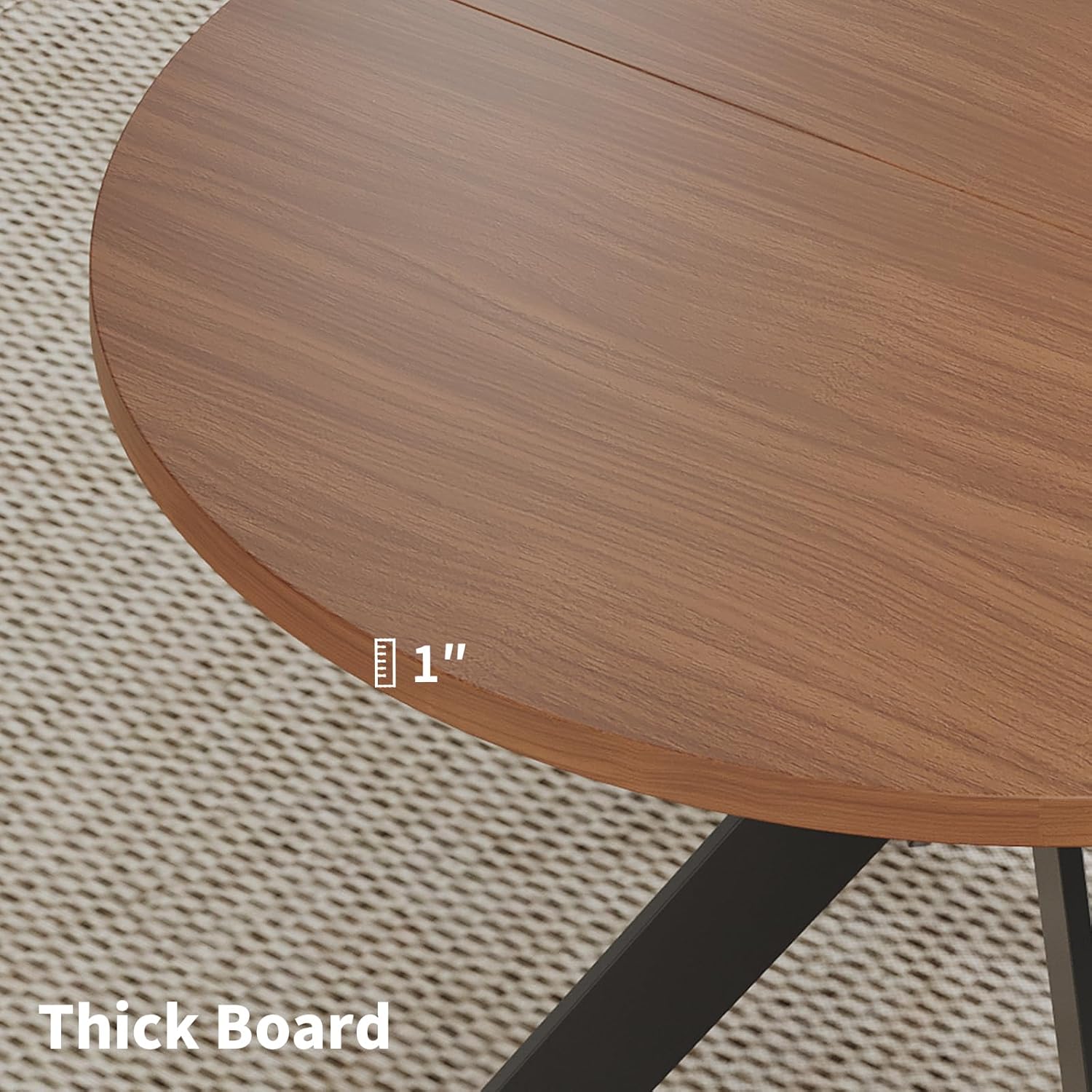 45.3" Walnut Round Dining Table Set with 4 Chairs – Mid-Century Modern Small-Space Kitchen & Dining Room Furniture for Apartment or Breakfast Nook (Boxwood – Table Only) - Image 4