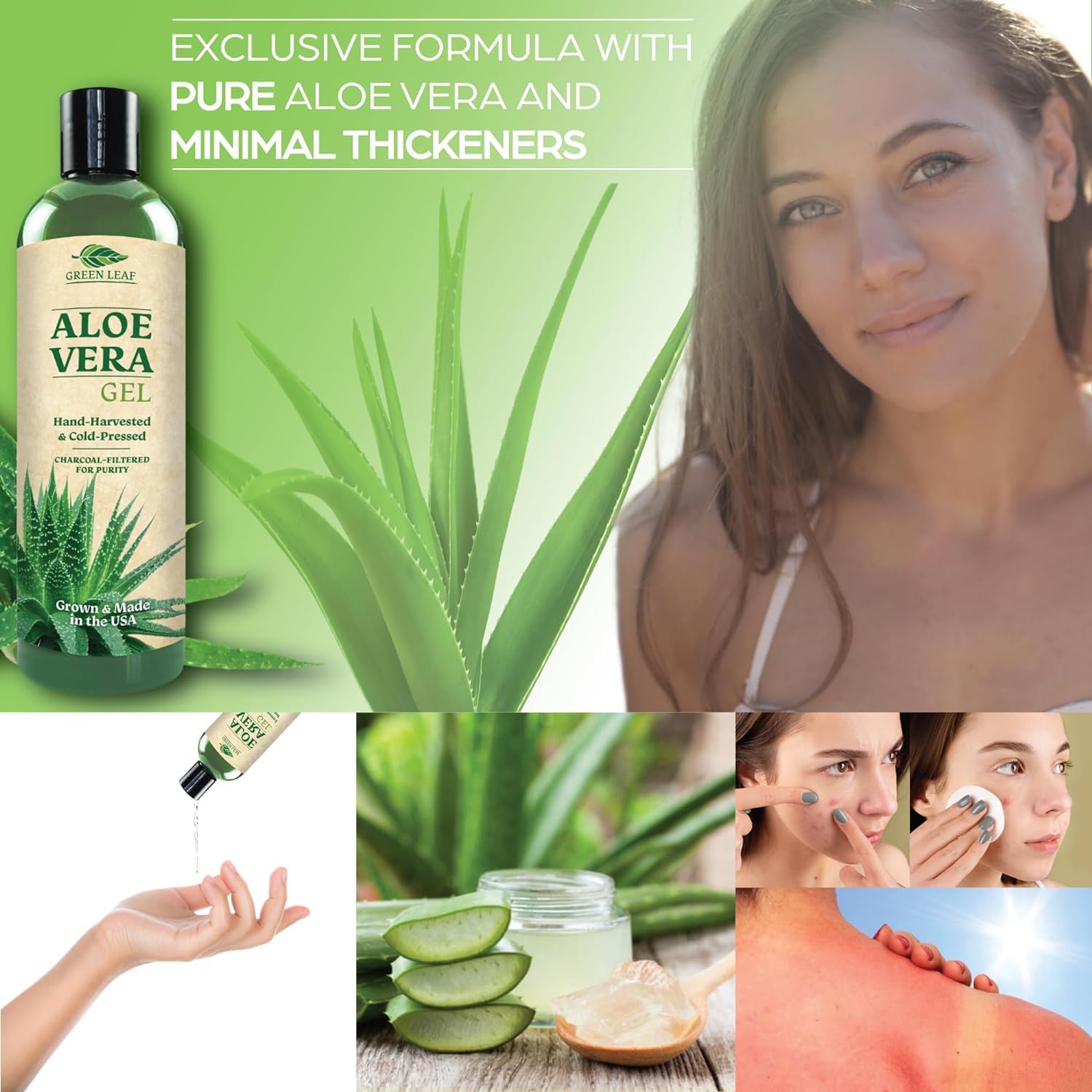 Amazing Aloe Vera Gel - Freshly Cut, 100% Pure Aloe, Premium Quality, Vegan, Unscented - Natural Sunburn Relief, After Shave, Skin, Face & Hair Care (two 8oz bottles) 16oz - Image 6