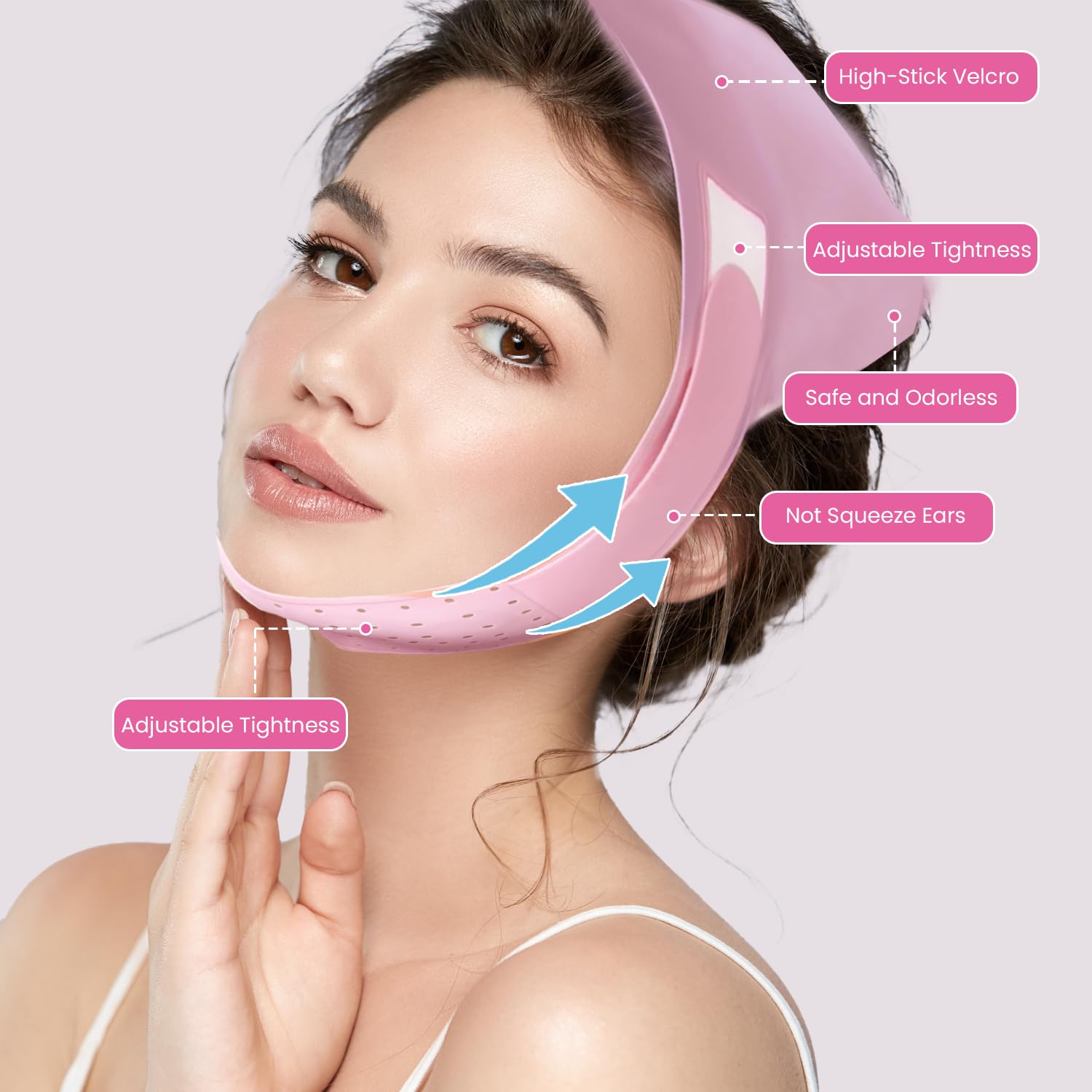 V-Line Lifting Mask Chin Strap: Reusable Face Lift Tape Chin Strap for Sleeping Jaw Exerciser, Pink 1 - Image 2